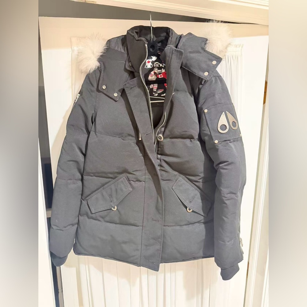 Moose Knuckles Black Down-Filled Parka with Fur Trim Hood